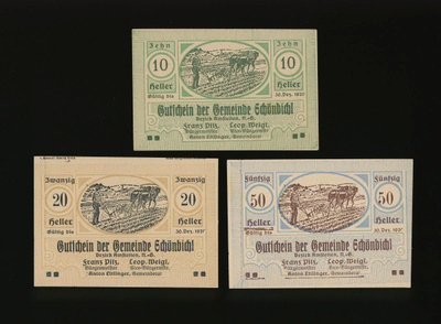 Itävalta Notgeld 10, 20, 50 Heller, Schönbichl 1920