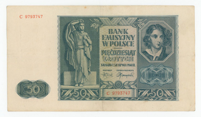 Puola 50 Zlotych 1941 Serie C, P-102 VF