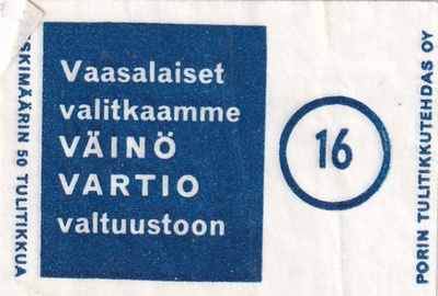 Vaasa, Väinö Vartio valtuustoon 16  3/14