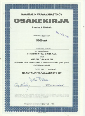 OKK 1982 Naantalin Vapaavarasto Oy, Naantali osakekirja