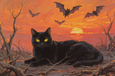 Halloween musta kissa ja lepakot