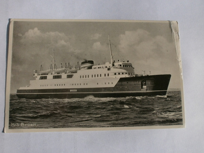m/s Broen, laivakortti, mv valokuvakortti, p. 1954