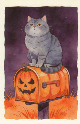 Halloween kissa postilaatikon päällä