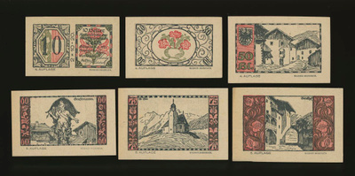Itävalta Notgeld 20, 30, 50, 60, 75, 95 Heller, Telfs