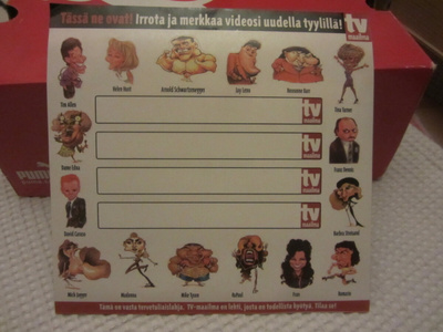 TV-Maailma tarra-arkki videokasettien koristeluun