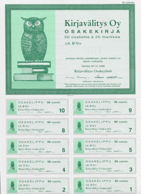 OKK 1988 Kirjavälitys Oy spec, Vantaa osakekirja