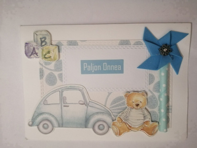 Onnittelukortti auto, nalle, ....