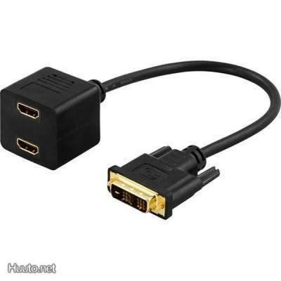 DVI-sovitin, Single Link, DVI-D uros - 2xHDMI naaras, 0.1m