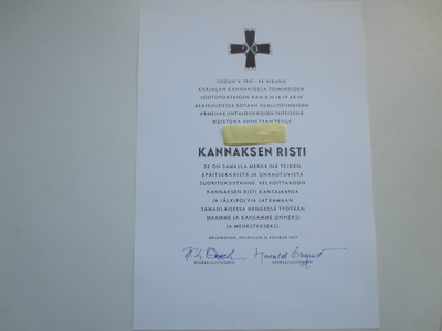 Kannaksen Ristin Myöntökirja