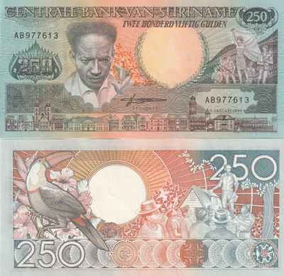 SURINAM 250 GULDEN 1988 P-134 UNC (K13-S67)