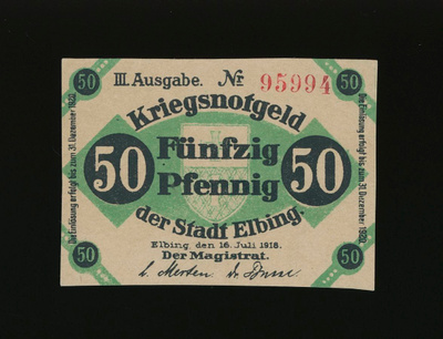 Saksa Notgeld 50 Pfennig, Elbing 16.7.1918