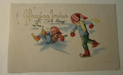 Luistelevat lapset, värikäs Joulupk, p. 1931