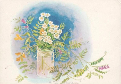 kortti Kukka lasimaljakossa - erilaisia taidekortteja