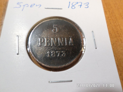 5 Penniä 1873 mahd. kl 4