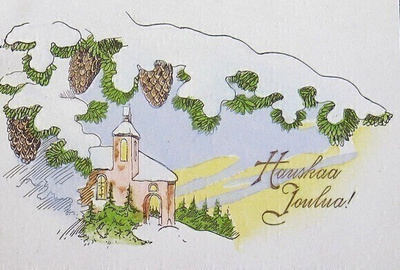 Käpyjen alla kirkko Joulukortti