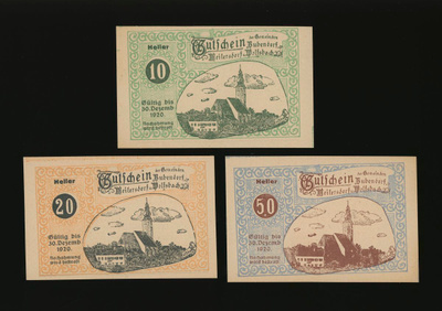 Itävalta Notgeld 10, 20, 50 Heller, Bubendorf 1920