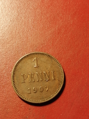 *Suomi * 1 penniä *1907 * Copper/Kupari *1+/EF
