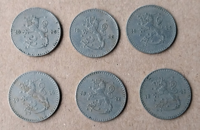 25 penniä 1925 ja 1926 6 kpl