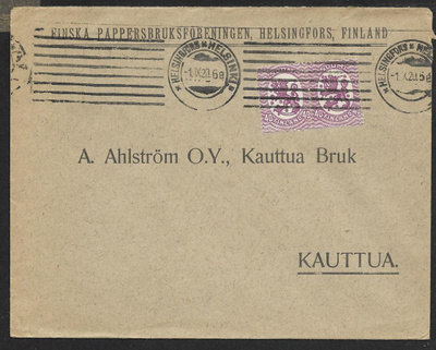 Postilä. - Saarinen 0,40mk (LAPE 2x72A) Helsinki 1.9.1920