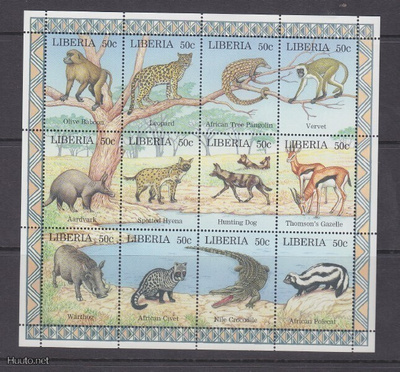 Liberia eläimiä aiheinen blokki postituoreena
