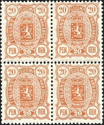 1889 Vaakunamerkit  20 p  keltainen  NELILÖ ** LaPe 30 B