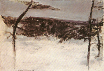 Aimo Kanerva : Talvimaisema . Vinterlandskap. Ei kulk.