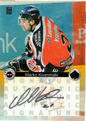 2008-09 Cardset MARKO KIVENMÄKI Ässät Signature nimmari