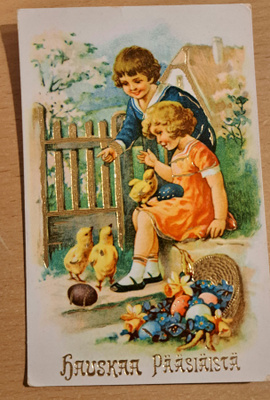 lapset ja tipuja, pääsiäiskortti, kulkenut käsipostissa