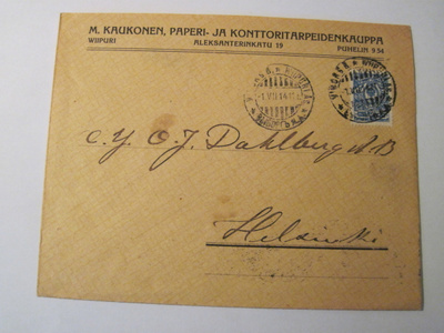 VANHA Firmakuori M. Kaukonen Paperikauppa Viipuri 1914