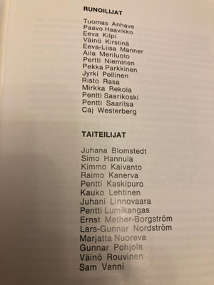NELJÄTOISTA SUOMALAISTA RUNOILIJAA JA TAITEILIJAA