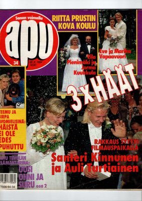 Apu n:o 34 1994 3XHäät. Satu. Marika & Henry. Teemu & Sirpa.