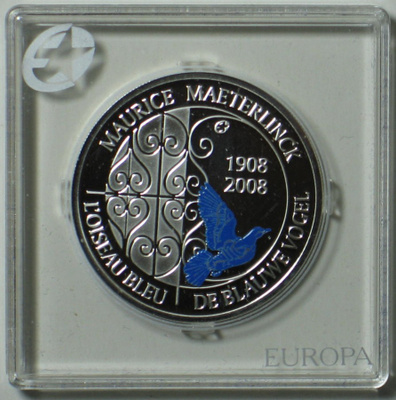 2008 Belgia 10€ hopea juhlaraha Sininen Lintu proof