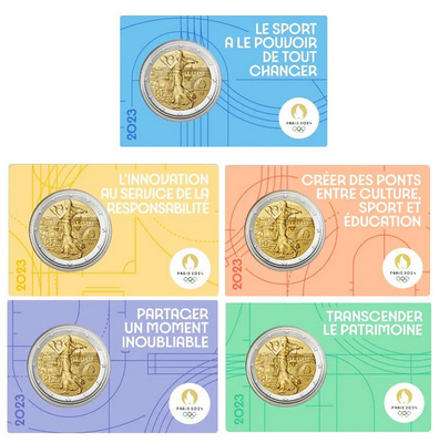 ** RANSKA 2€ 2023 Pariisin olympialaiset BU 5 x coin card **
