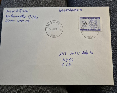Kenttäposti 1983 Kirjekuori! Osta heti 35 euroa