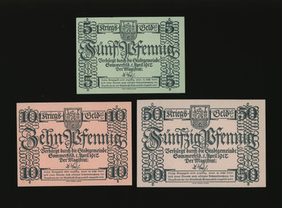 Saksa Notgeld 5, 10, 50 Pfg, Sommerfeld 1917