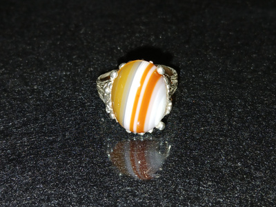 Vintage kaunis hopea Akaatti kivi sormus Sterling Hopea
