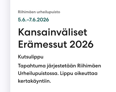 Riihimäen Erämessuliput 2 kpl
