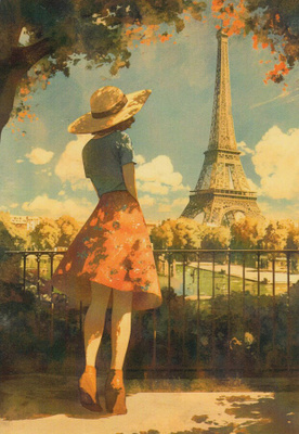 Nainen katselee Eiffel-tornia
