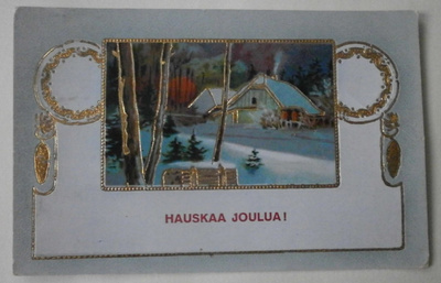 Talo metsässä, ns. ikkunakortti, Joulukortti art nouveau, p.