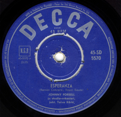 7” SINGLE Johnny Forsell - Esperanza / Kahvila "Flamenco"