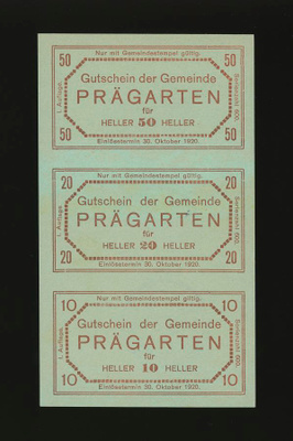 Itävalta 10, 20, 50 Heller, Prägarten, leikkaamaton arkki