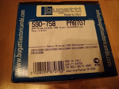 Seat, VW 1.0 ja 1.4 Vesipumppu BUGATTI PA8707 590-758