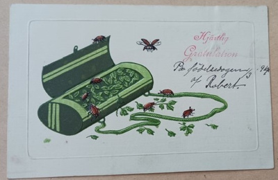 Kasviporttööriin änkeää myös ötököitä, onnittelupk, 1894
