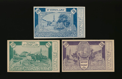 Itävalta Notgeld 20, 30, 50 Heller, St. Georgen 1920
