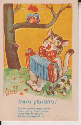 Iloista pääsiäistä ! Kissa soittaa haitaria, Eero-Einari e40