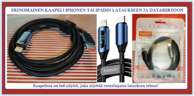 USB C - Lightning data/latauskaapeli digitaalinäyttö/1 metri