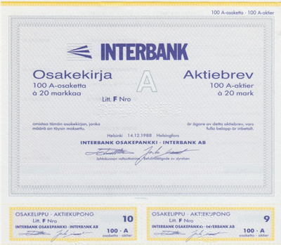 OKK 1988 Interbank Oy spec, Helsinki pörssi osakek.