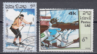 Laos 1987 Mi 966 ja 1988 Mi 1061 Biathlon,  Winter Olympic
