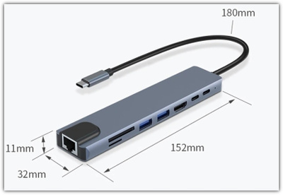 Uusi ja käyttämätön 8-in-1-USB-keskitin / USB-hubi #31048