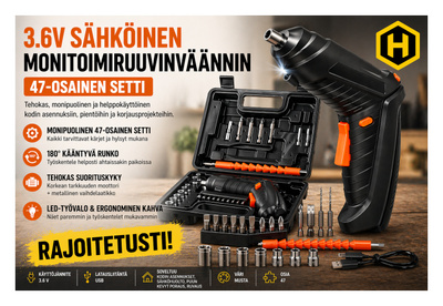 3.6V Sähköinen Monitoimiruuvinväännin – 47-osainen setti